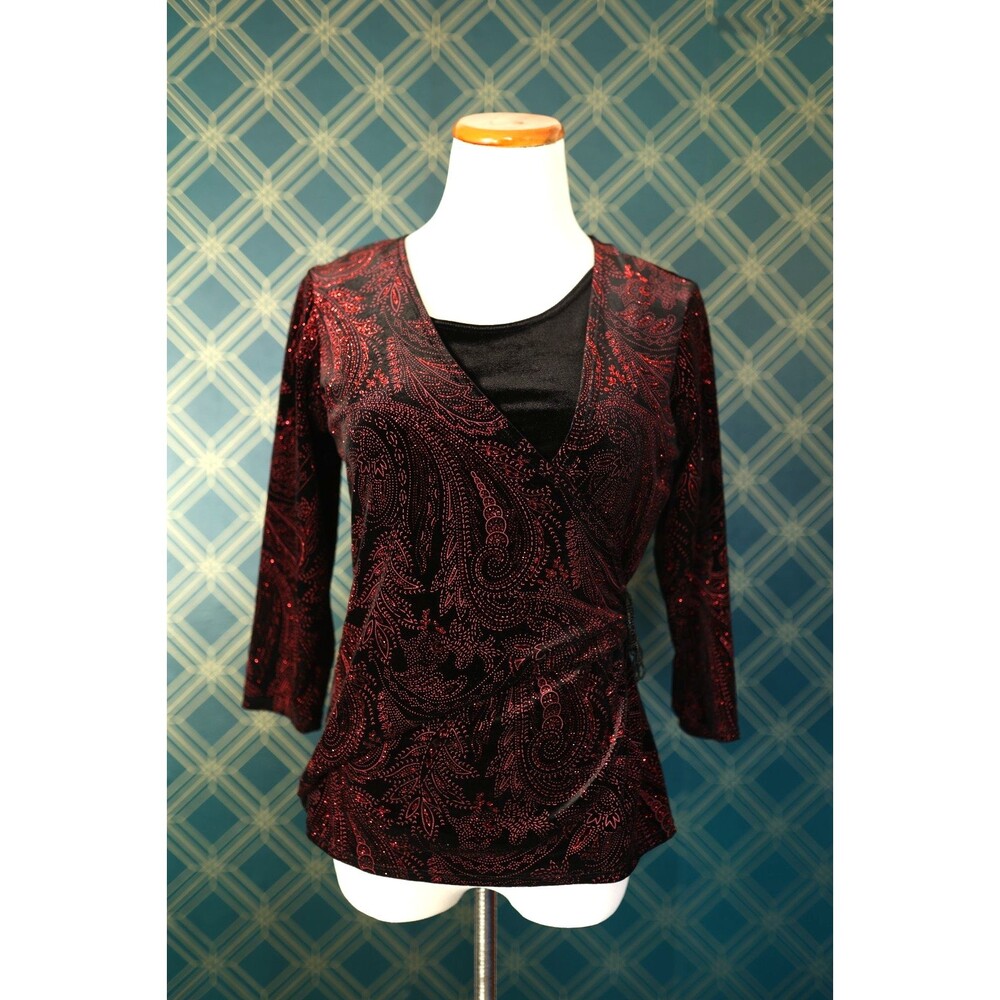 Vintage Y2K Notations PM Glitter Paisley Velvet Top Whimsigoth Fairy Grunge Vamp